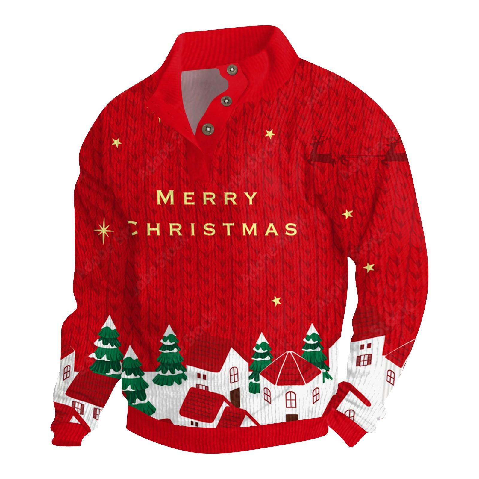 

Мужская рождественская хлопковая рубашка-пуловер с длинным рукавом для активного отдыха, винтажная вельветовая рубашка с воротником-стойкой и пуговицами, повседневная толстовка с рождественским принтом L киноварь
