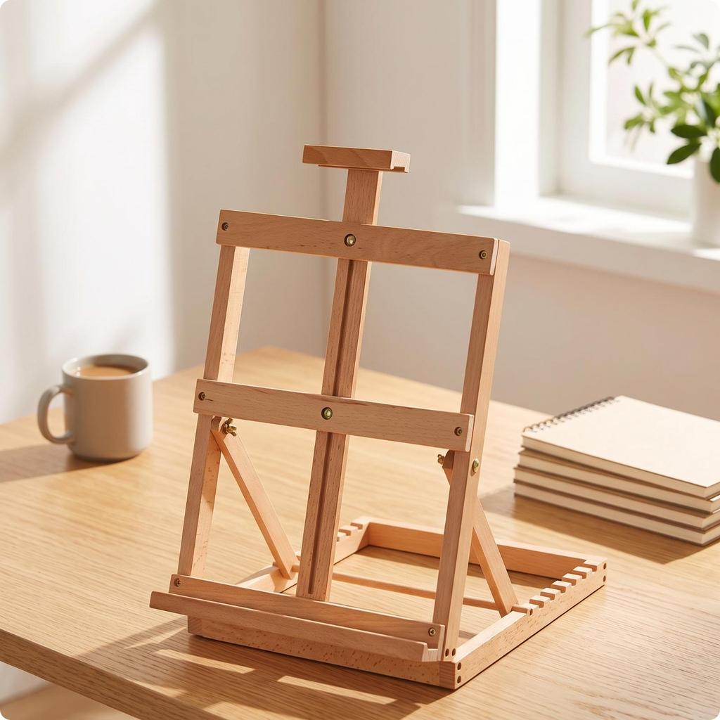 Tabletop Easel with Adjustable Frame Sturdy Beech Wood Foldable for Studio