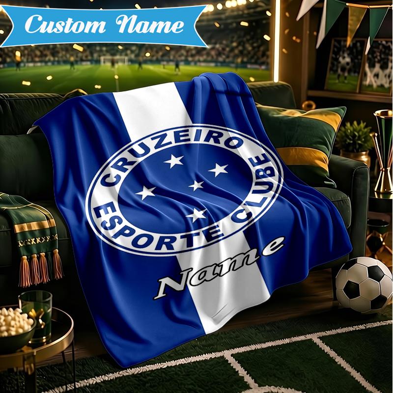 Custom Name Cruzeiro FC Crest Blanket Lightweight Ideal Bedding Blanket Perfect for Travel, Camping, Living Rooms, Sofas, Christmas gift