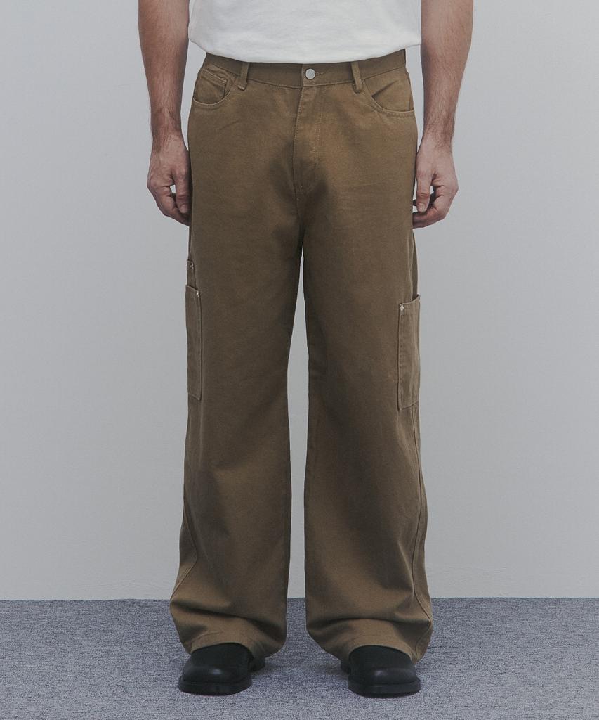 ANDAGAIN Cotton Wide Patch Pocket Pants (Dark Beige)