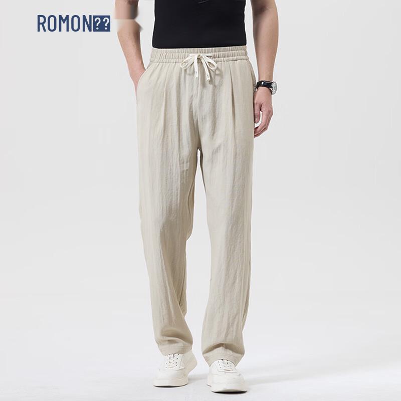 ROMON Men s Cotton-Linen Ice Silk Casual Trousers XL