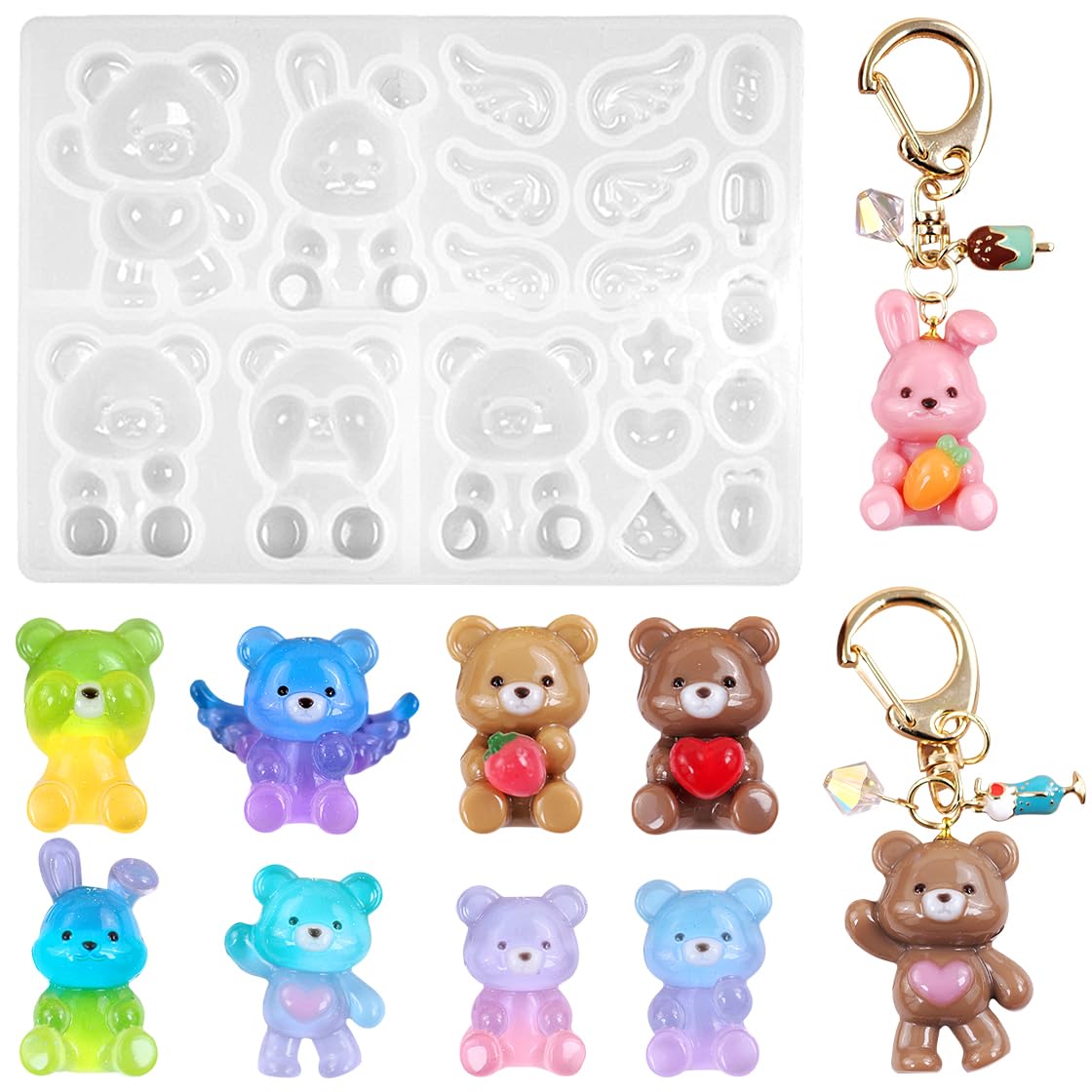 

Silicone Mold Bear Rabbit Keychain Bag Accessory Key Holder Bag Charm Handmade Cute DIY Handmade Resin Epoxy Resin (Bear + Rabbit)