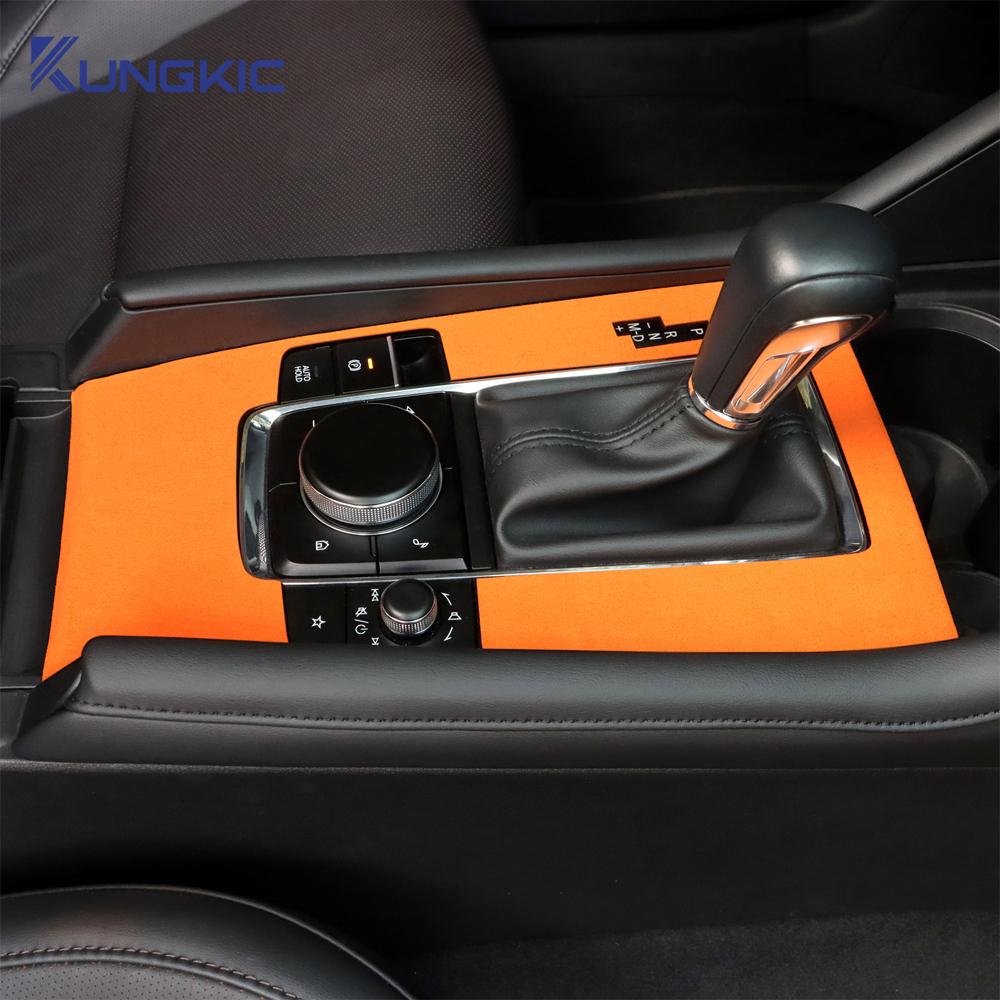 Autocollant Garniture Supérieure en Daim LHD RHD Pour Mazda 3 Axela 2019 2020 2021 2022 2023 2024 2025 Console Centrale Voiture Panneau Levier de Vitesse hrlpv04