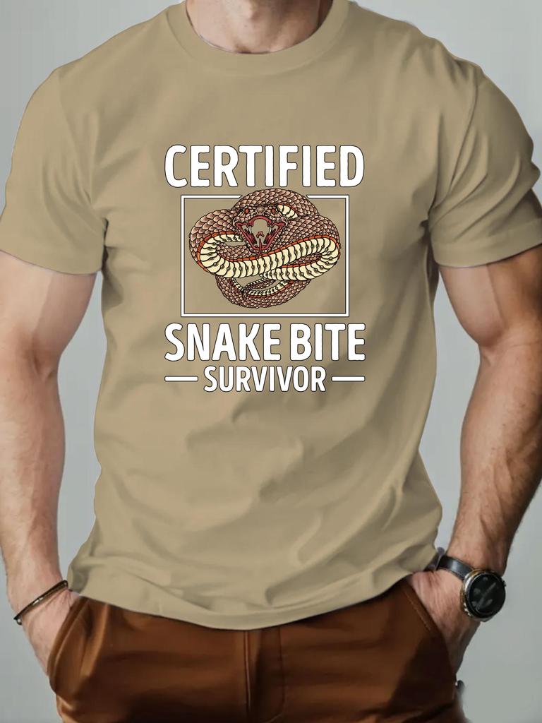 Men's T-Shirt 100% Cotton Cartoon Animal Snake Print Summer Oversized Round Neck Breathable Casual Short Sleeve Fashion T Shirt