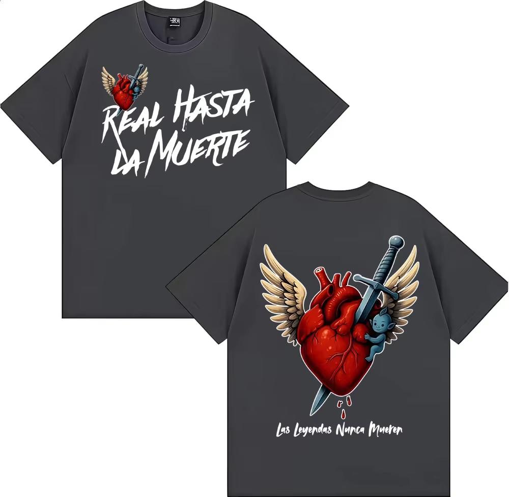 Anuel AA Rhlm 2 Real Hasta La Muerte Heart T Shirt Men Women Fashion Retro Short Sleeve Tshirts Cotton ONeck Tshirt