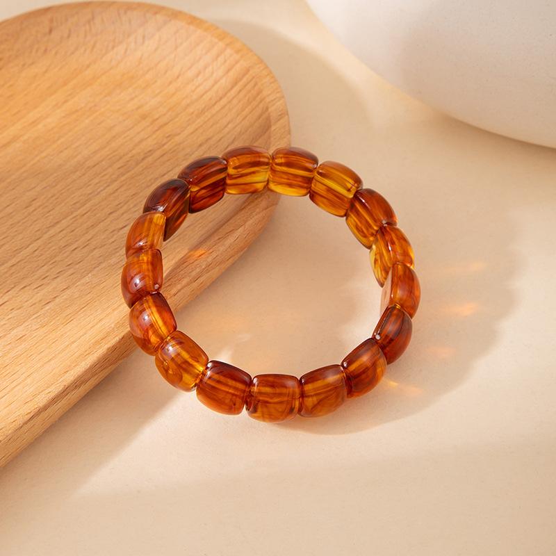 Faux Amber Beeswax Stretch Bracelet Acrylic Smudged Beaded Bracelet European American Niche High Grade Bracelet For Ladies