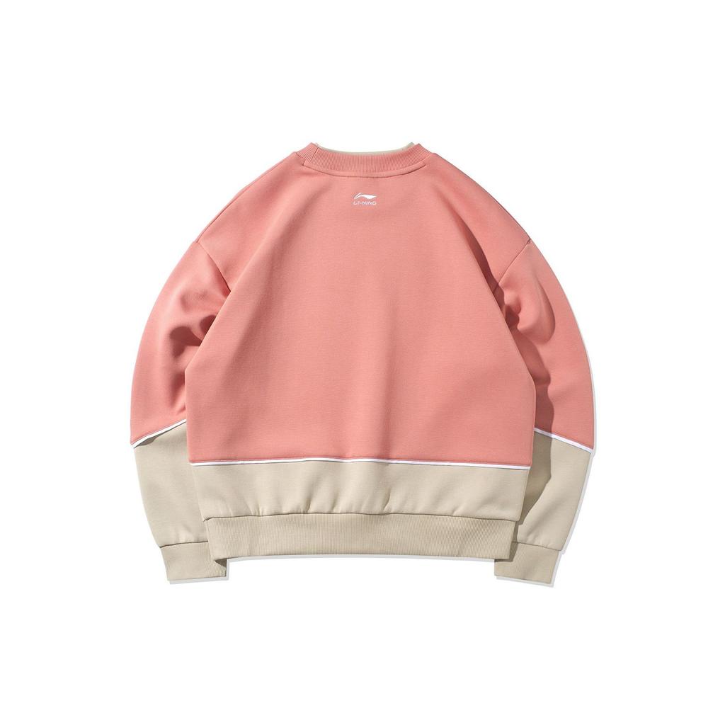 Li Ning Sports Fashion Series Color Block Round Neck Pullover Sweatshirt Women Sweatshirt Dusty-Pink AWDR046-4