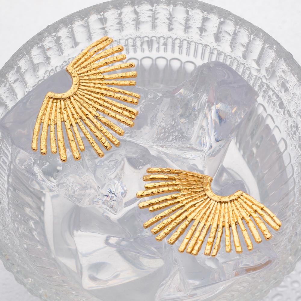  Waterproof Stainless Steel Hollow Sector Earrings Metal High Quality Fashion Statement Waterproof Jewelry Women