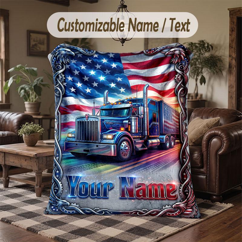 Truck Theme Throw Blanket Custom Name Text Personalized Blanket Soft Cozy Blanket for Home Sofa Bed