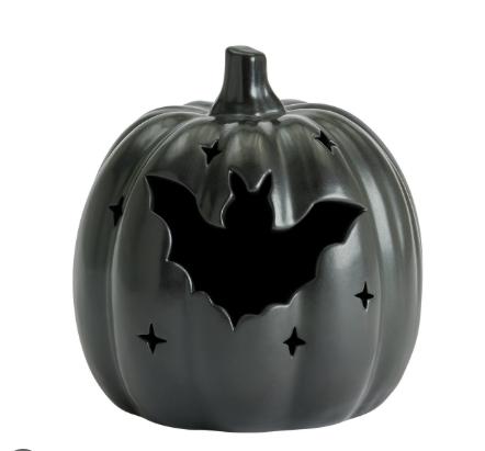 Halloween Pumpkin Table Decoration with Bat Cutout Design Ceramic Material Hollow Lantern Style Indoor Outdoor Use