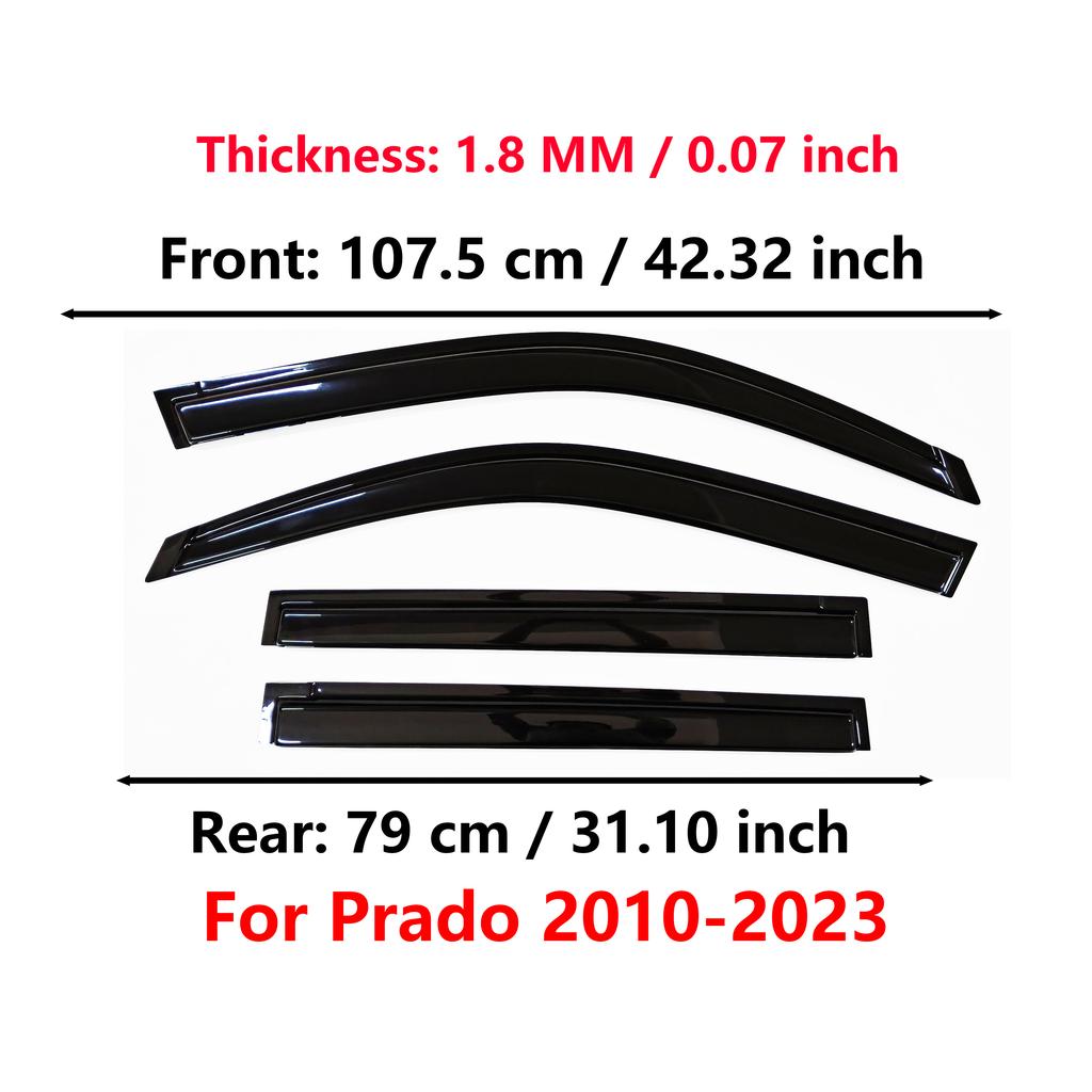 Window Visor for Toyota Prado FJ150 2009-2023 | 4pcs Rain Guard Wind Deflector | Car Weather Shield Accessory