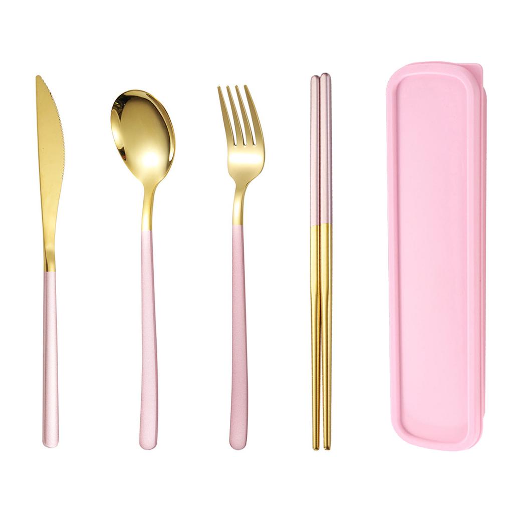 4pc Stainless steel tableware knife and fork spoon chopsticks tableware suit students go to school the portable suit