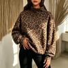 Women's Casual Loose Fit Leopard Print High Neck Long Sleeve Sweatshirt Top for Fall and Winter