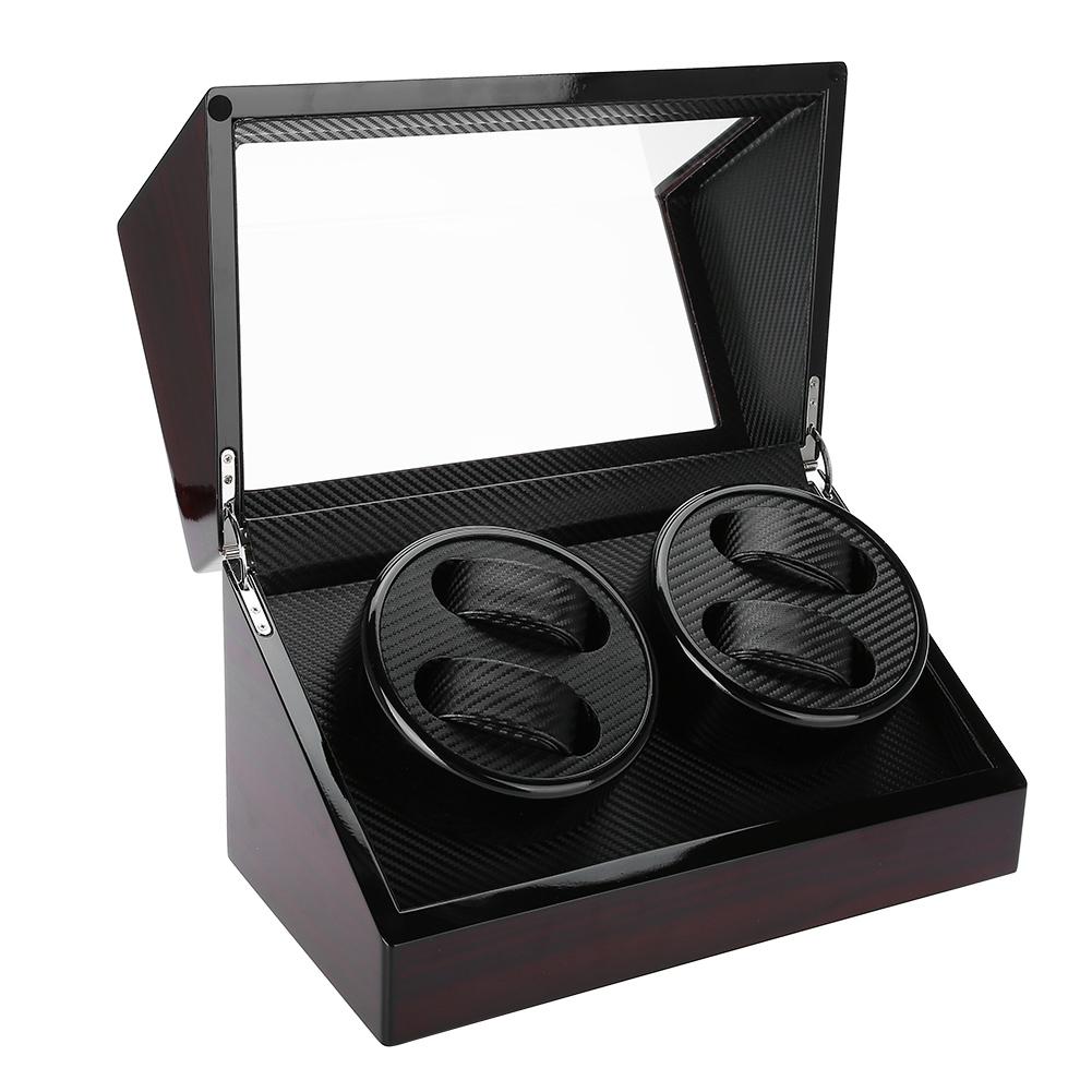 Mechanical Watch Winder for 4 Automatic Watches Holder Storage Display Case (Red Black,  )