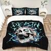 3pcs Death Metal Skull with Electric Lightning - Anime Cartoon Design Bedding Set, Includes One Quilt Cover and Two Pillowcases (No Core), P