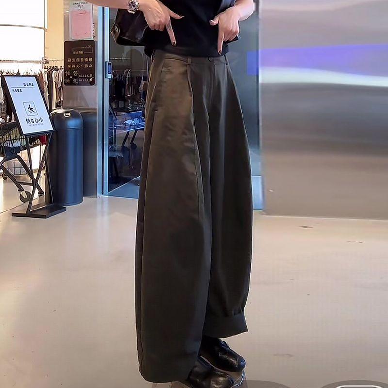 

Wide-Leg Pants for Women, Summer 2026 New Style, High-Waisted, Hip-Covering, Drapey, Slimming, Loose Fit, Plus Size, Casual Straight-Leg Pants Black [Ordinary Style] XS (40-45kg)