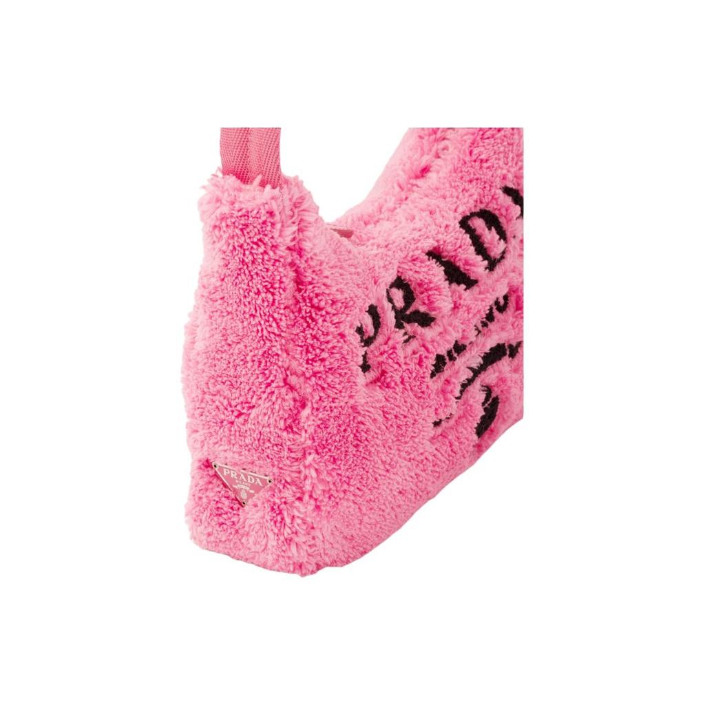 Prada Re-Edition 2000 Embroidered Logo And Enamel Triangle Logo Soft Terry Fabric Hobo Bag Women bags Pink 1NE515_2DXO_F046J