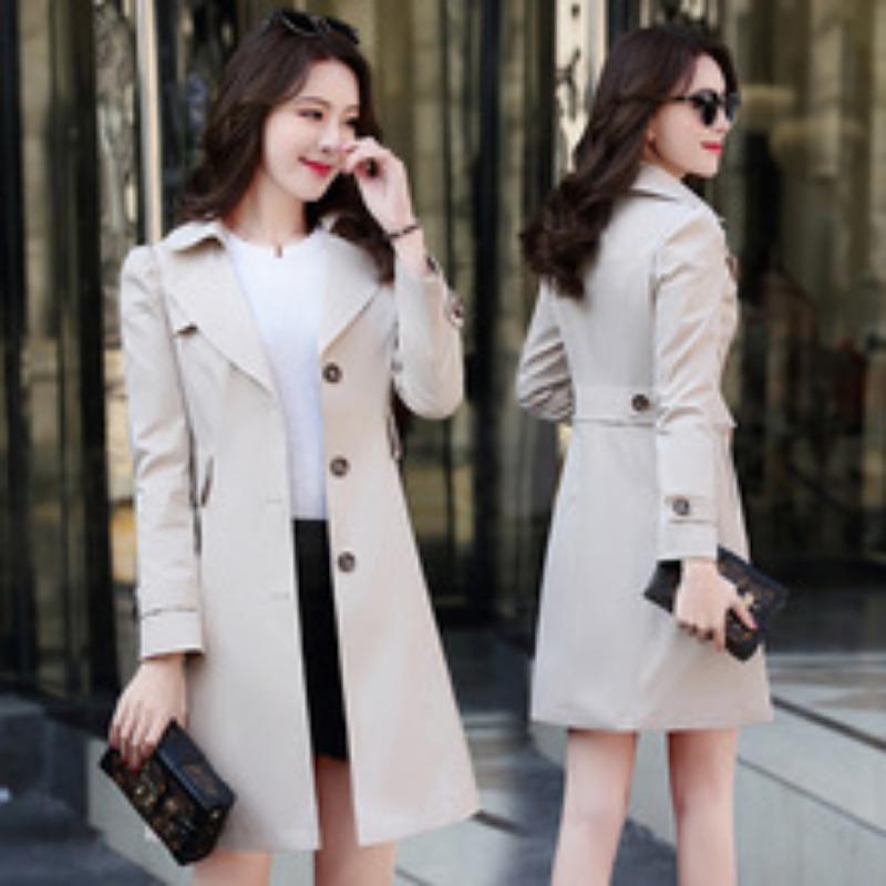 Solid Color Women S Mid Length Korean Style Trench Coat