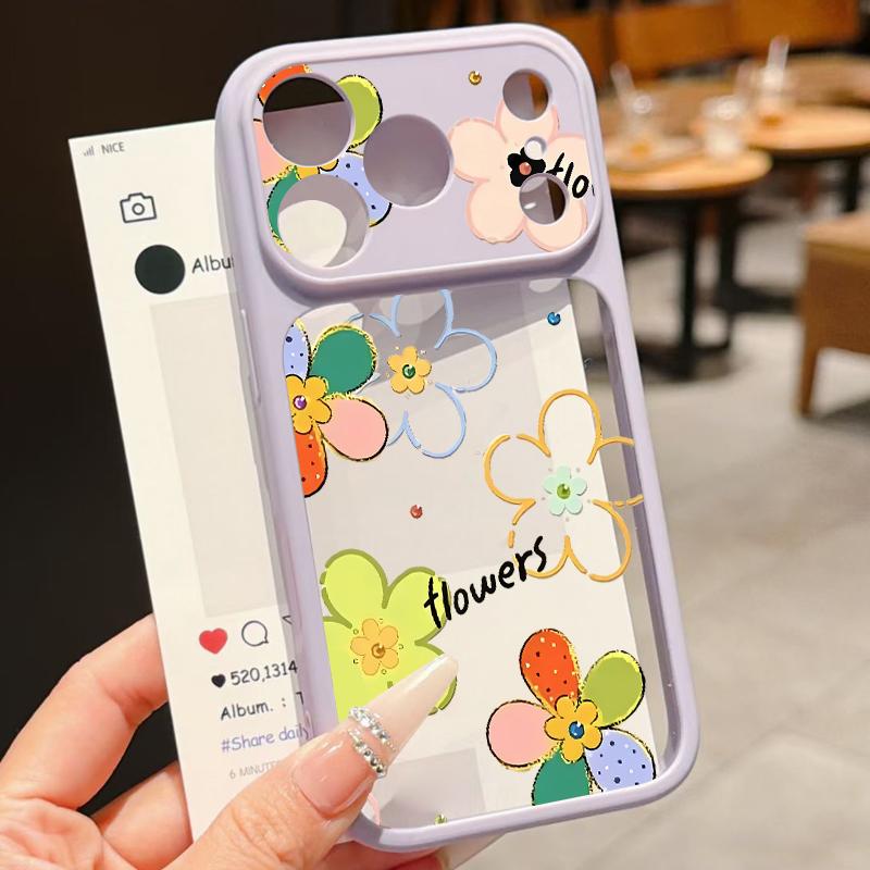 Cute Cartoon Floral Case For iPhone 17 Pro Max For iPhone 16 15 14 13 Pro Max Luxury Hybrid TPU+PC Clear Back Hard Cover
