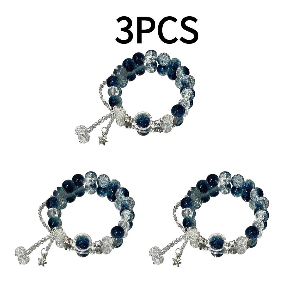 1/3/5Pcs Niche Star Chain Tassel Bracelet For Women Fantasy Blue Crystal Beads Elastic Rope Bracelet Best Friend Jewelry Gift