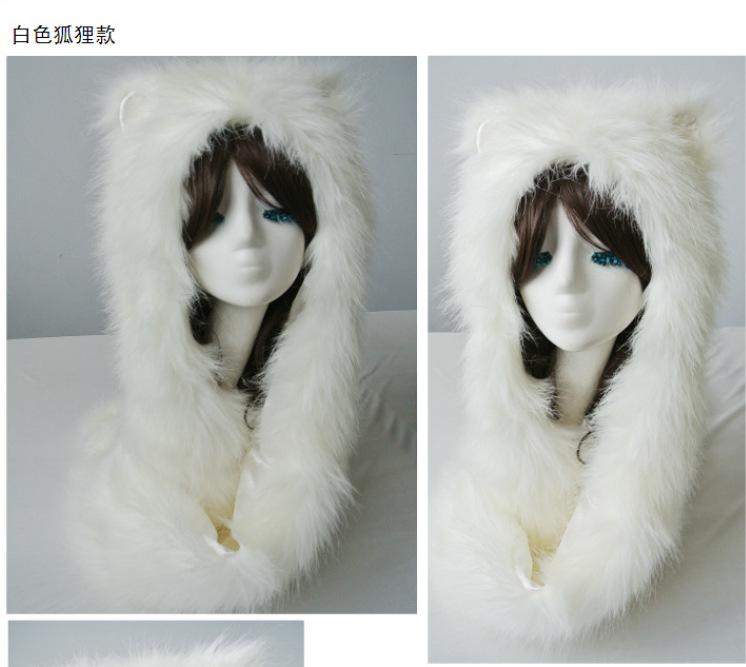 Winter warm shawl hat artificial fur cos animation rabbit ear gloves animal cute scarf
