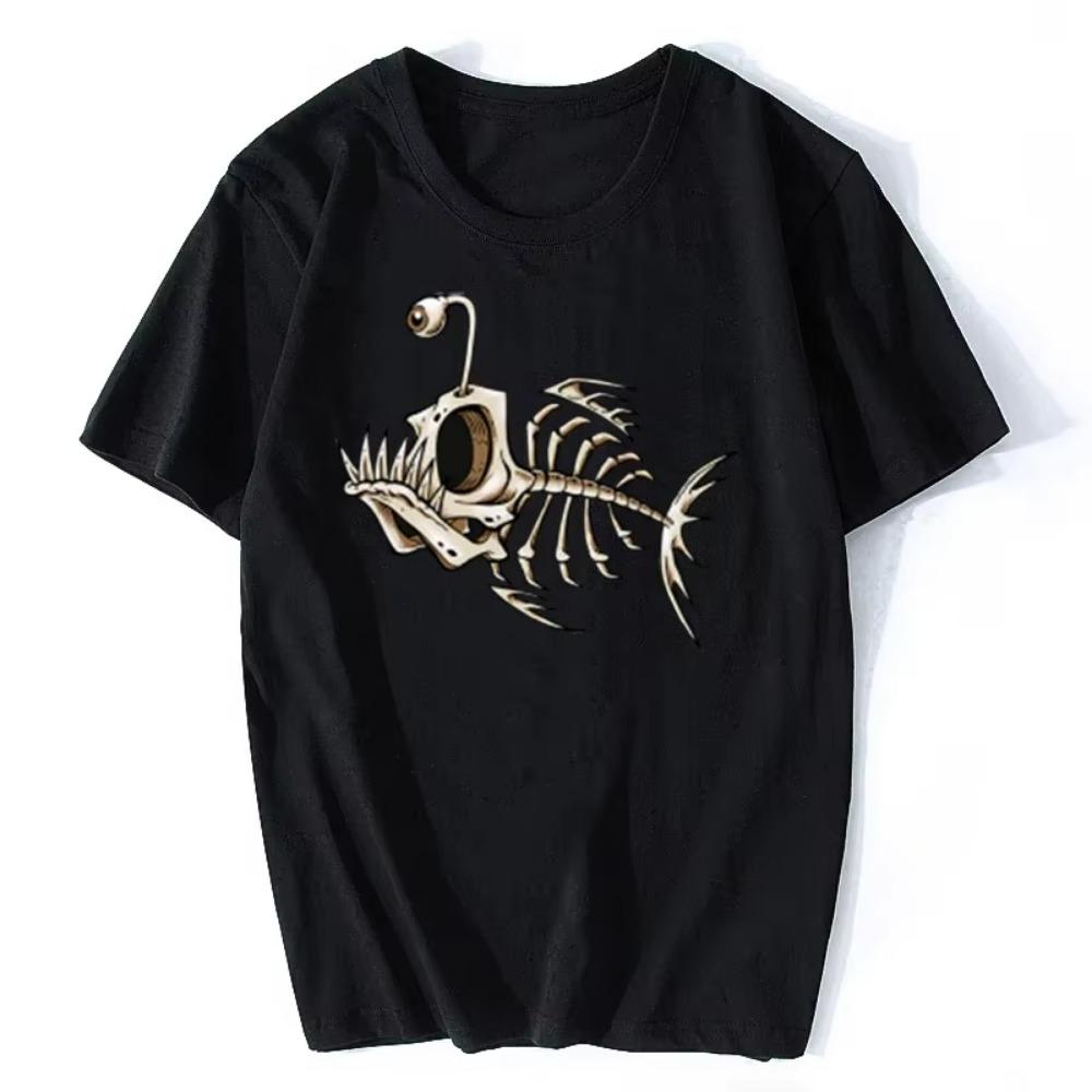 Fish Skull Deep Sea Fish Bones Interesting Fisherman Angler Summer Cotton Casual Fashion Breathable Men's Short Sleeve T-shirt