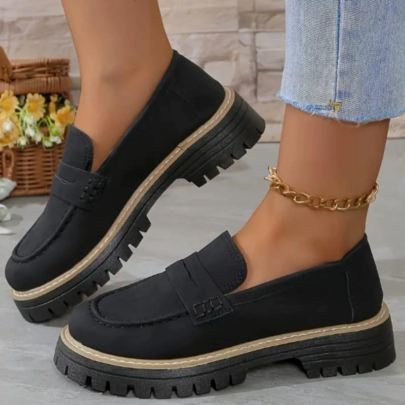 Fashion Women Solid Color Platform Loafers Shoes Woman Autumn British Style Flats Comfortable Thick Heel Slip On Shoes Zapatillas Mujer