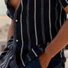 Männer Hemd Hübscher Streifen Druck Kontrast Farbe Drehen-unten Kragen Einreiher Sommer Tops Männliche Kleidung