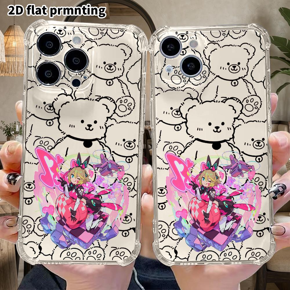 Phone case: 2D flat, fits iPhone 18 17 16 15 14 13 Pro, transparent four corner protection case, for girls, Christmas and Halloween gifts