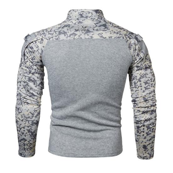 Men Fall Sweatshirt Patchwork Long Sleeves Camouflage Print Hip Hop Zipper Stand Collar Slim Fit Warm Wear-resistant Men Autumn Tops for Sports