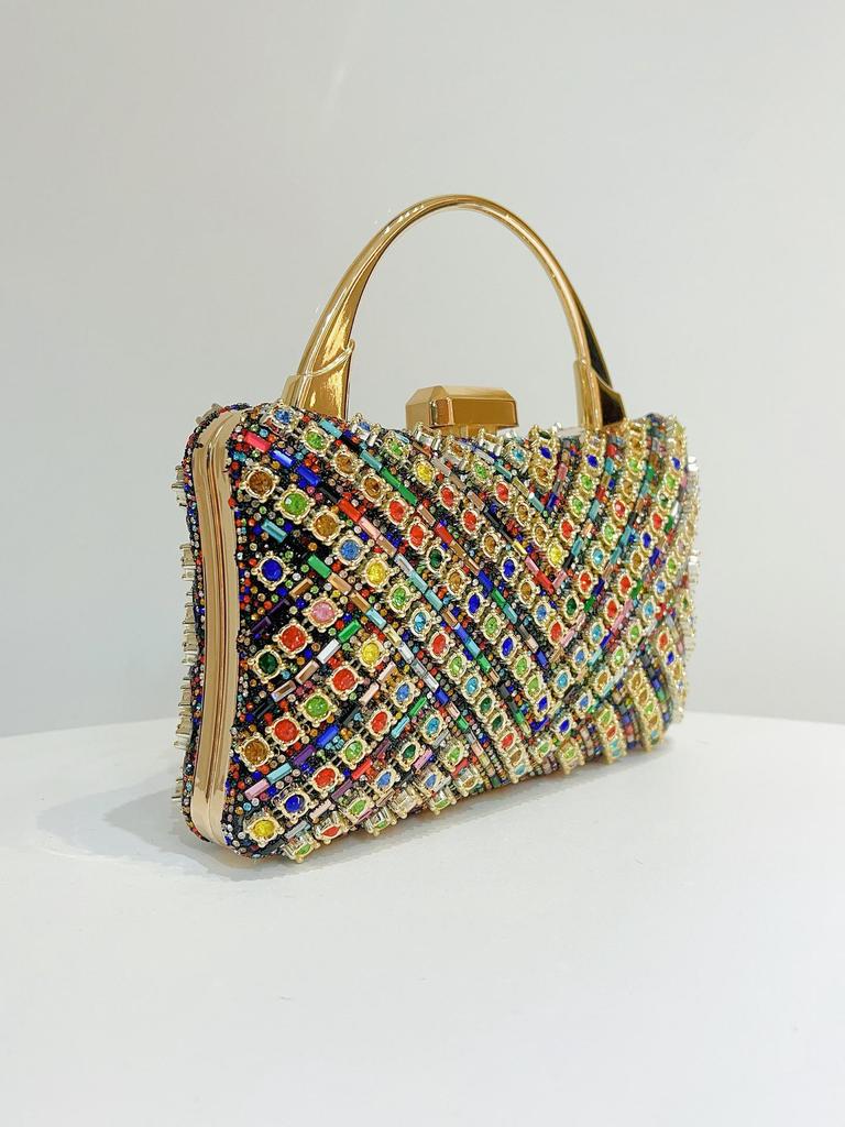 Retro European-American Full Diamond Clutch: Elegant Single Shoulder Crossbody Bag for Socialites and Evening Events