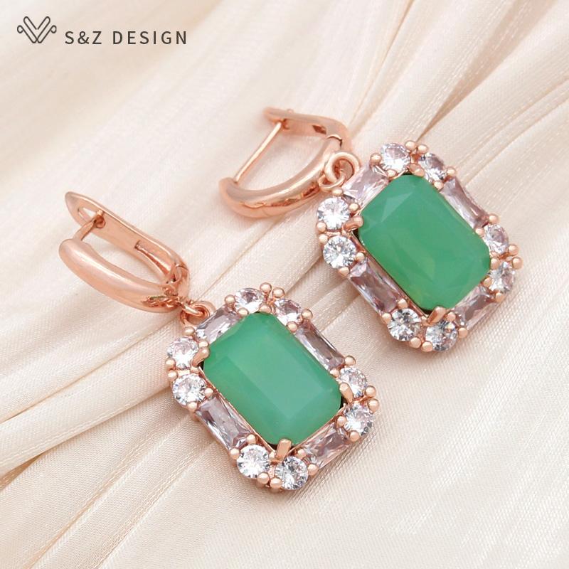 Μοντέρνα Ορθογώνια Κρεμαστά Κρυστάλλινα Σκουλαρίκια Για Γυναίκες Γάμος Χρώμα Ροζ Χρυσού Ζιργκόν Κυβικής Κοπής Κοσμήματα Δώρο
