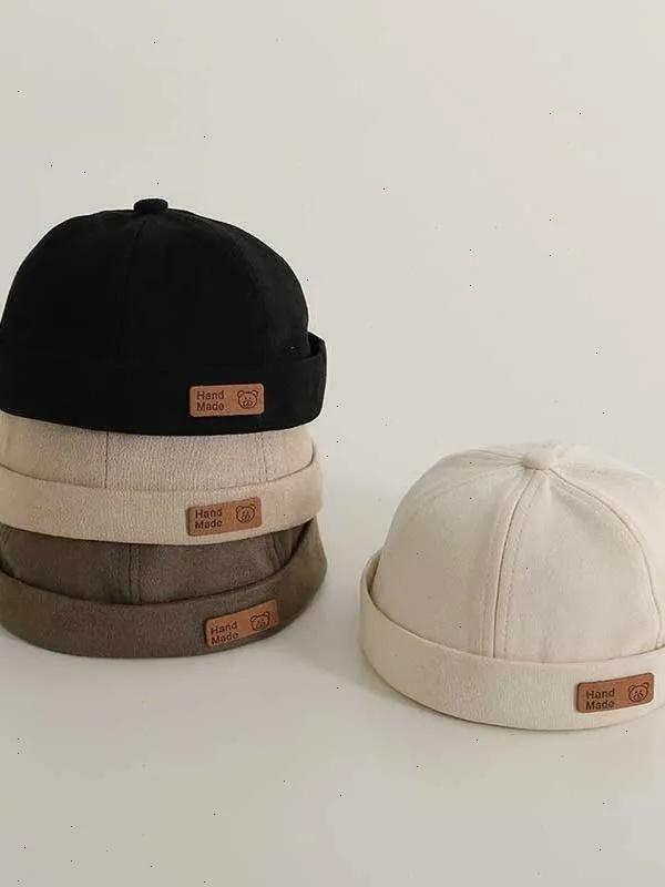 Children's with Leather Patch, Vintage Casual Hat for Kids Outings, Soft Cotton Lined