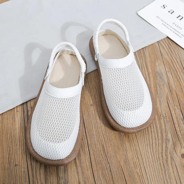 Модные сетчатые сандалии женские туфли на плоской подошве летние мюли тапочки спортивные — фото 6