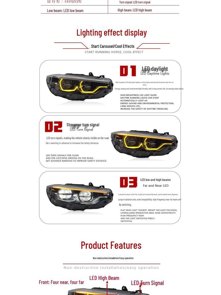 BMW 4 Series (2013-2020) F32 Headlight Assembly with M4 Style LED Turn Signals & Golden DRL
