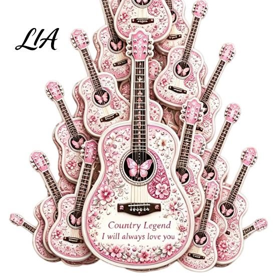 Artistic Guitar Hanging Decor Acrylic Christmas Ornament, Patchwork Jacket Butterfly Flat Pendant Decorative Car Accessories with Gold String for Tree