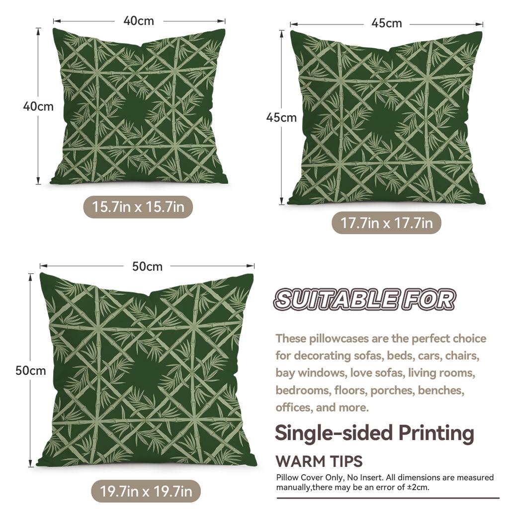 4 Pcs Retro Green Monstera & Palm Leaf Design Single-Sided Printed Pillowcase Cushion Cover For Living Room, Bedroom, Car