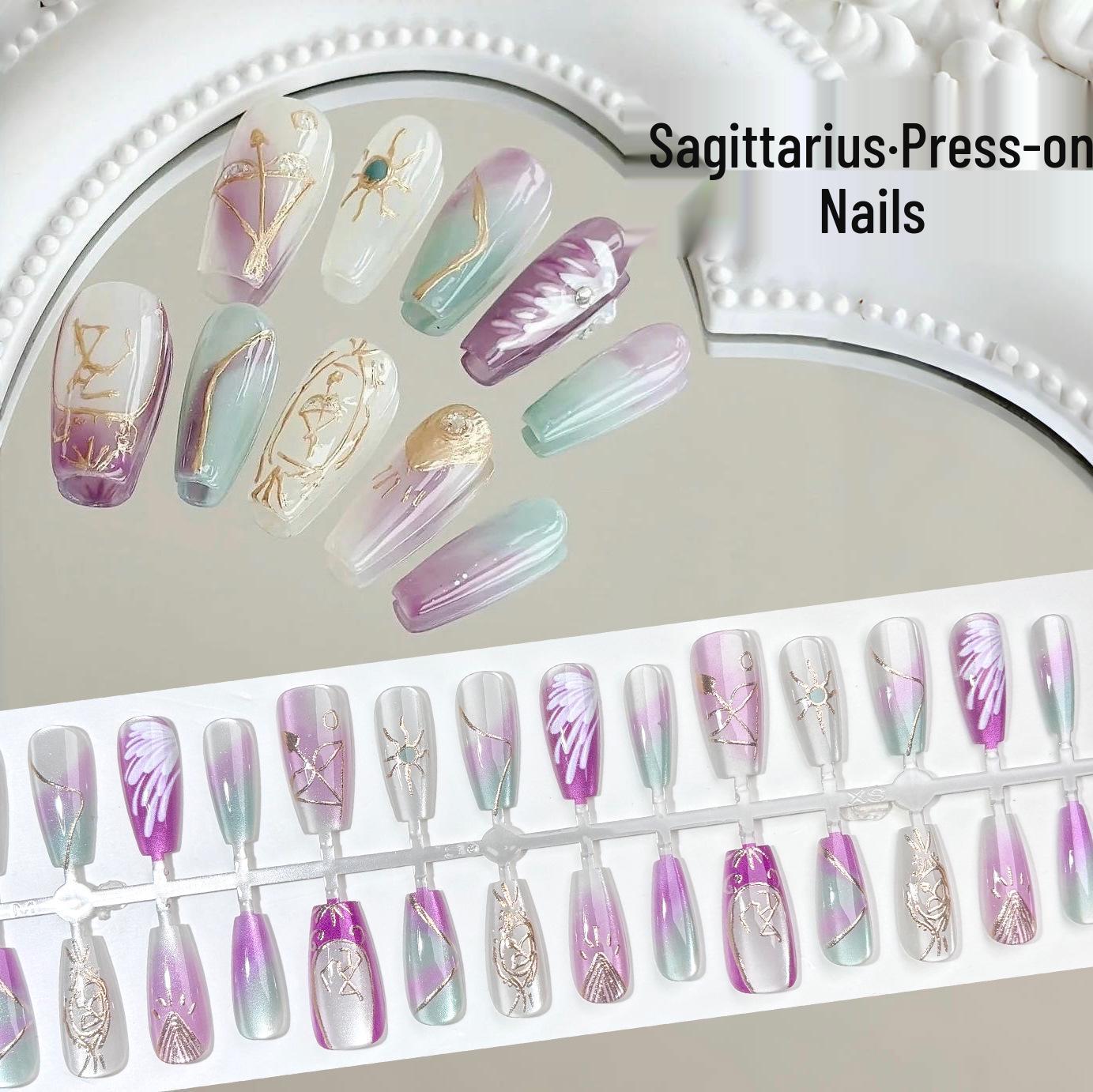 

Носимый нейл-арт «Созвездие Стрельца» - Фиолетовый и бирюзовый, 30 штук