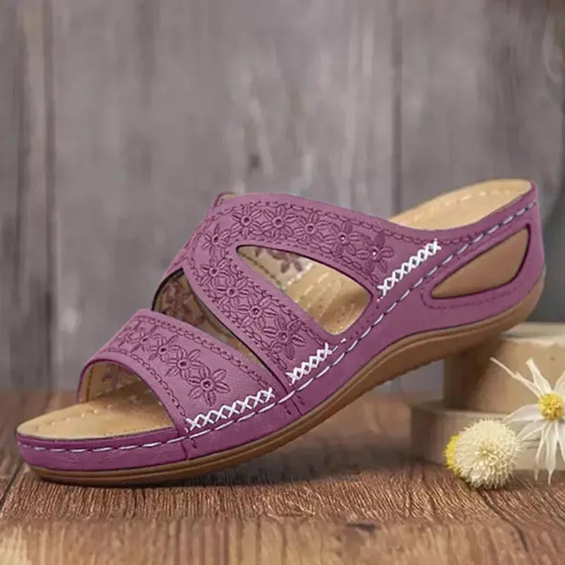 Fashion 2025 Summer Women Wedge Sandals Premium Orthopedic Open Toe Sandals Vintage Anti-slip Leather Casual Female Platform Retro Shoes