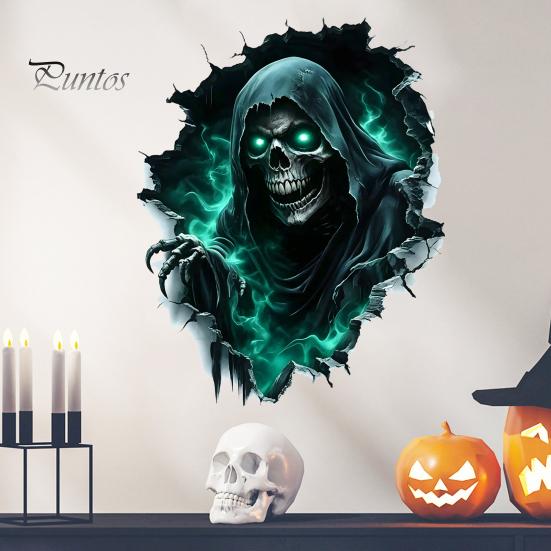 Spooky Wall Stickers Halloween Theme Sticker, Horror Skull Decal, Waterproof Self-adhesive Decor Art, for Home Living Room Bedroom And Party Ornaments
