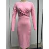 Damen Langarm Rundhals Französisch Retro Slim Langes Kleid