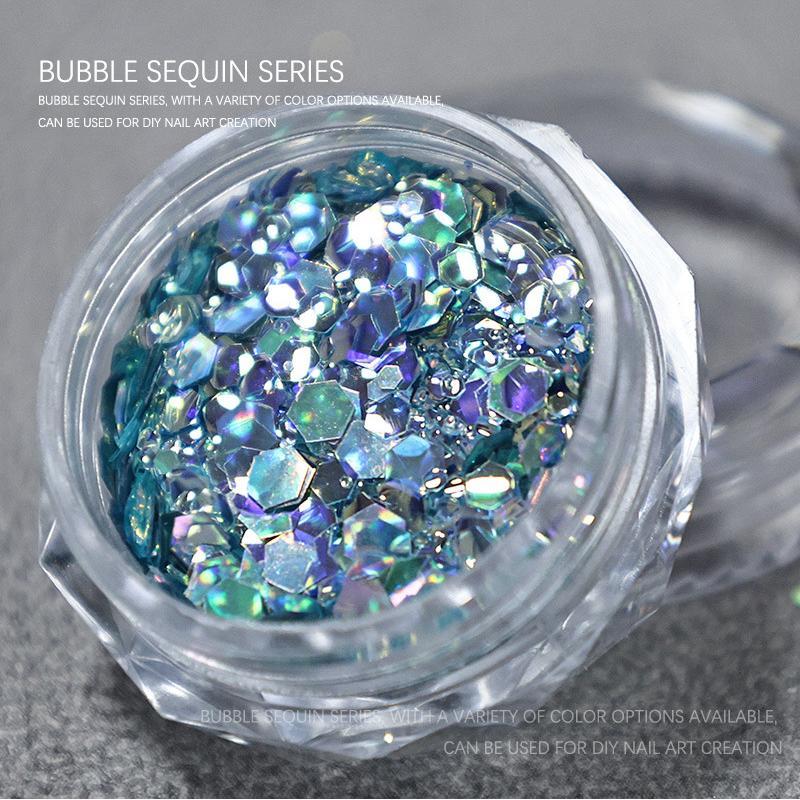 1Jar Bubble Nail Glitter Coarse Fine Mixed Large Glitter Irregular Hexagonal Sequin Diy Nail Jewelry Decoration Material