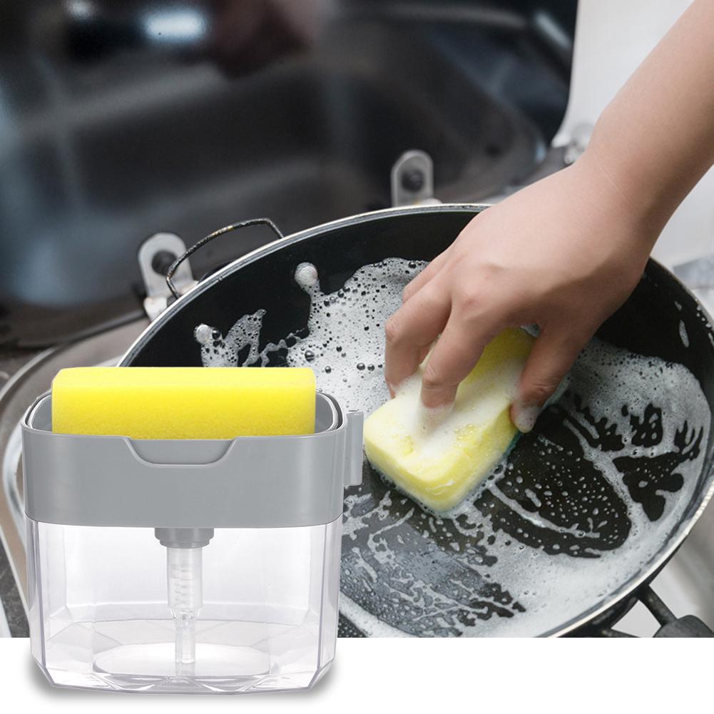 2-in-1 For Dish Soap And Kitchen Gray Soap Pump ABS Dispenser /& Sponge Holder