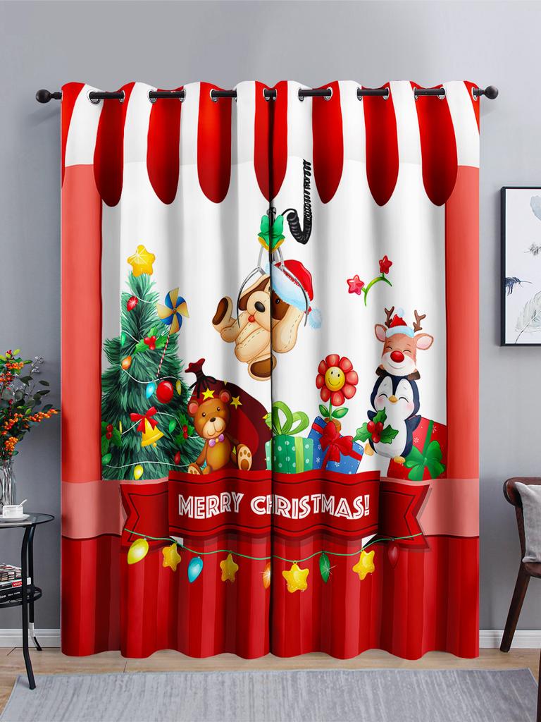 Curtains Cartoon Santa Holiday Curtains Bedroom Living Room Blackout Curtain Perforated