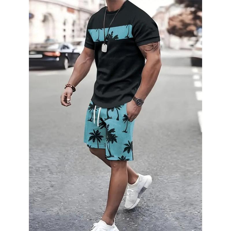 Sommer Strand Bohemian Print Herren T-Shirt Set Rundhals Kurzarm Oberteil Kordelzug Shorts Herren Täglich Straße Pendler Freizeitkleidung
