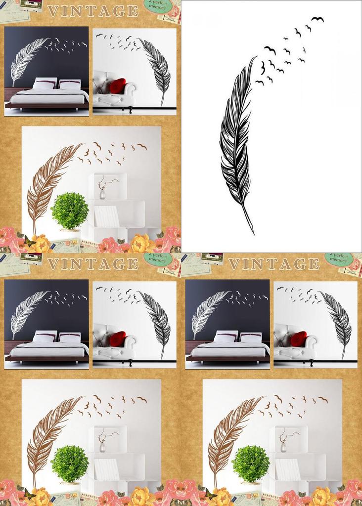 Premium Quality Removable Flying Feather Design Wall Stickers For Elegant Home Decor