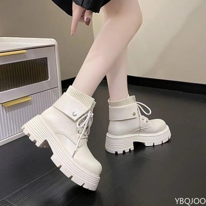 Retro fashionable versatile women's boots autumn winter new casual comfortable thick soled height increasing short boots