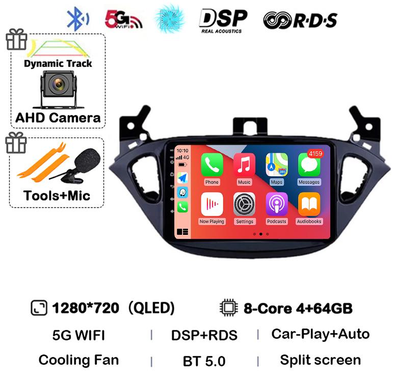 Android 14 Carplay Auto WIFI+4G For Opel Corsa E 2015-2019 For Opel Adam 2013-2016 Car Radio GPS Multimedia Video Player Stereo