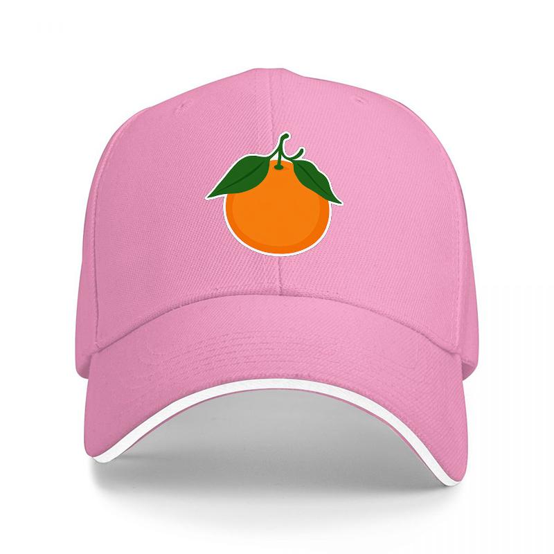 Orange Fruit Logo Black Baseball Cap with White Trim and Vibrant Orange Design for Casual Wear and Outdoor Activities