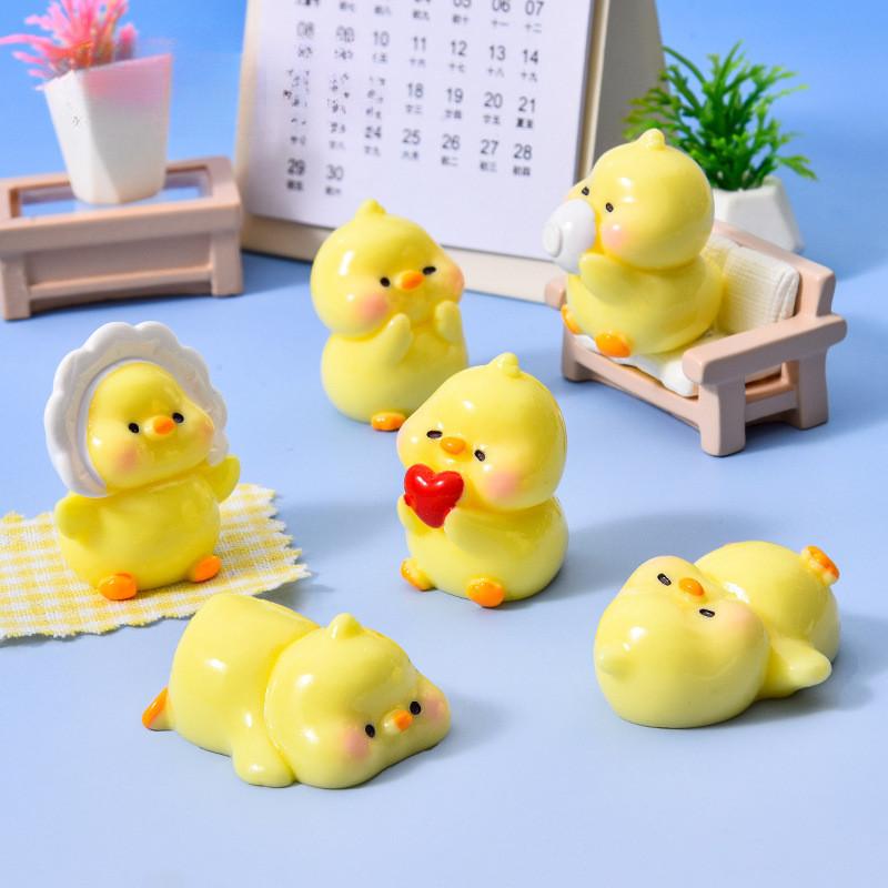 6Pcs/set Cartoon Chick Animal Miniatures Resin Ornaments Fairy Garden Decoration Moss Terrarium Micro Landscape